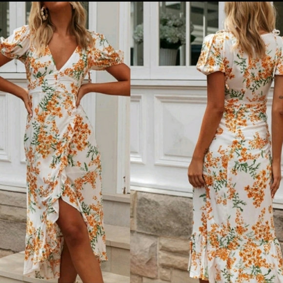 🔥Sale!!! 1 Left!!! Beautiful Floral Print Ruffle Split MXie Dress - Picture 5 of 5